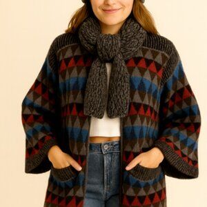 VTG LeRoy wool duster/cardigan midi black multi colored Women's SZ S